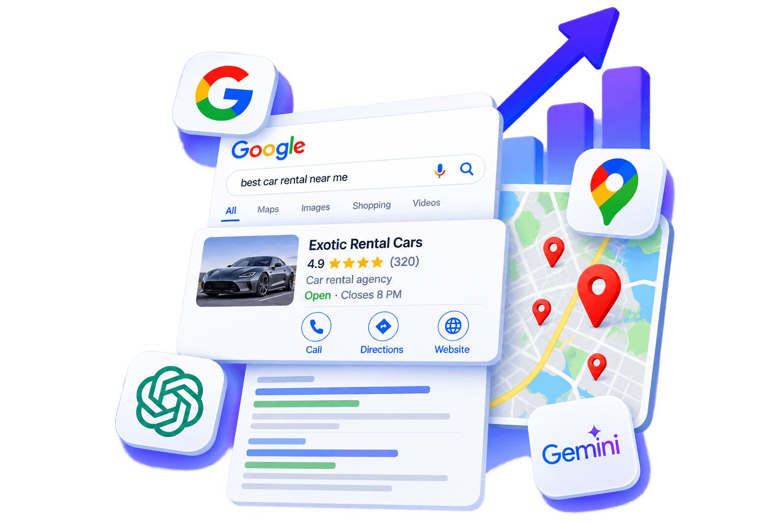 Local business appearing across Google Search, Google Maps, ChatGPT and Gemini